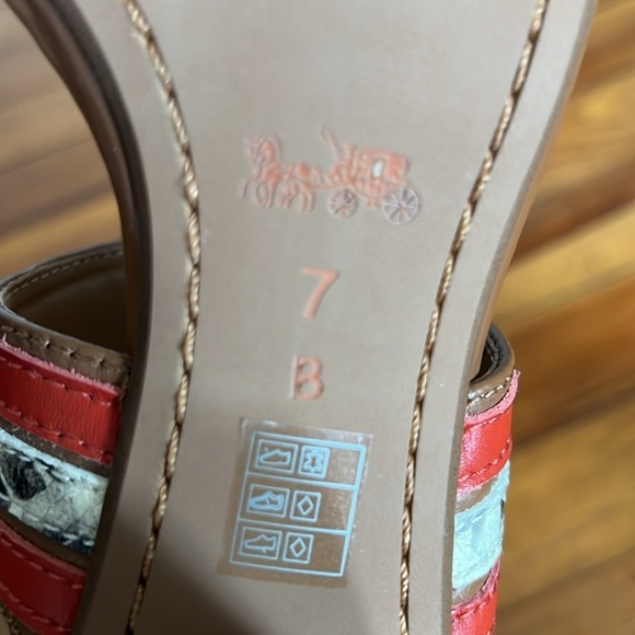 Coach Princenton Snakeskin Saddle Brown and Carmine Red Strappy Heeled Sandals 7 - Picture 10 of 14